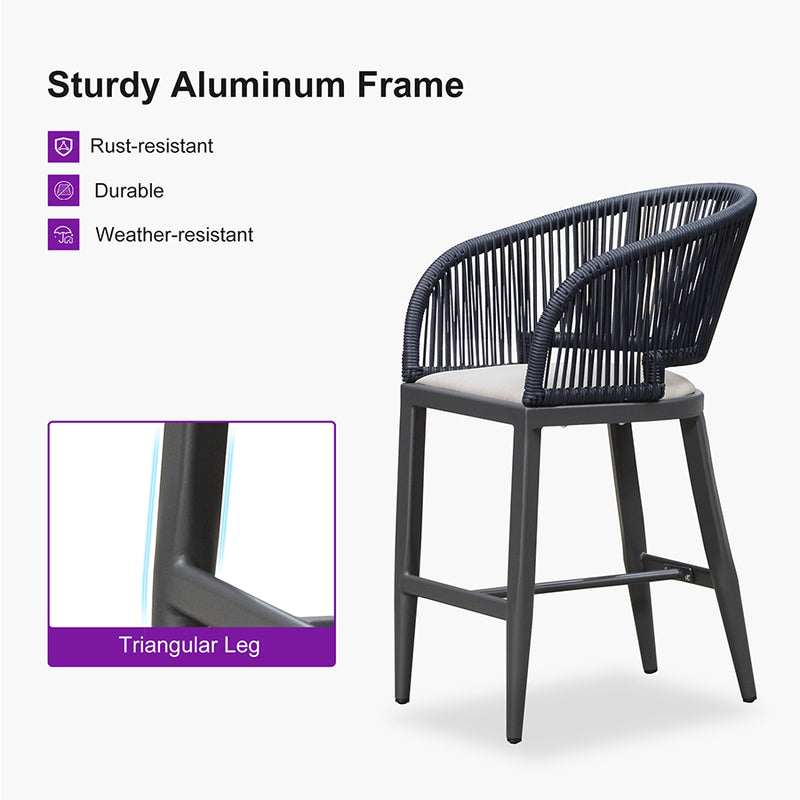 PURPLE LEAF Outdoor Bar stools Stools Set of 2 Rattan Bar Chairs with Embedded Cushions and  Back for Outdoor or Indoor