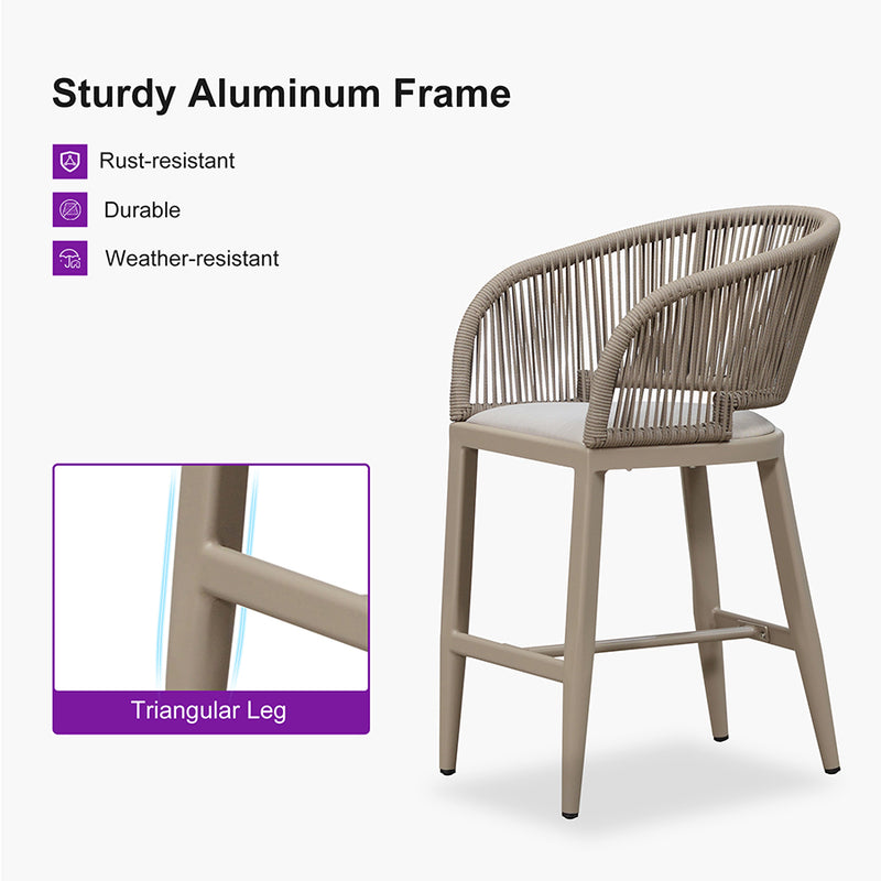 PURPLE LEAF Outdoor Bar stools Stools Set of 2 Rattan Bar Chairs with Embedded Cushions and  Back for Outdoor or Indoor