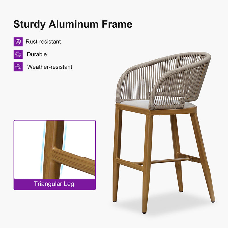 PURPLE LEAF Outdoor Bar stools Stools Set of 2 Rattan Bar Chairs with Embedded Cushions and  Back for Outdoor or Indoor