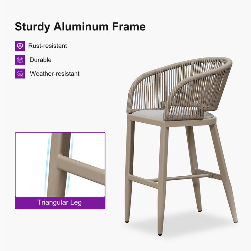 PURPLE LEAF Outdoor Bar stools Stools Set of 2 Rattan Bar Chairs with Embedded Cushions and  Back for Outdoor or Indoor