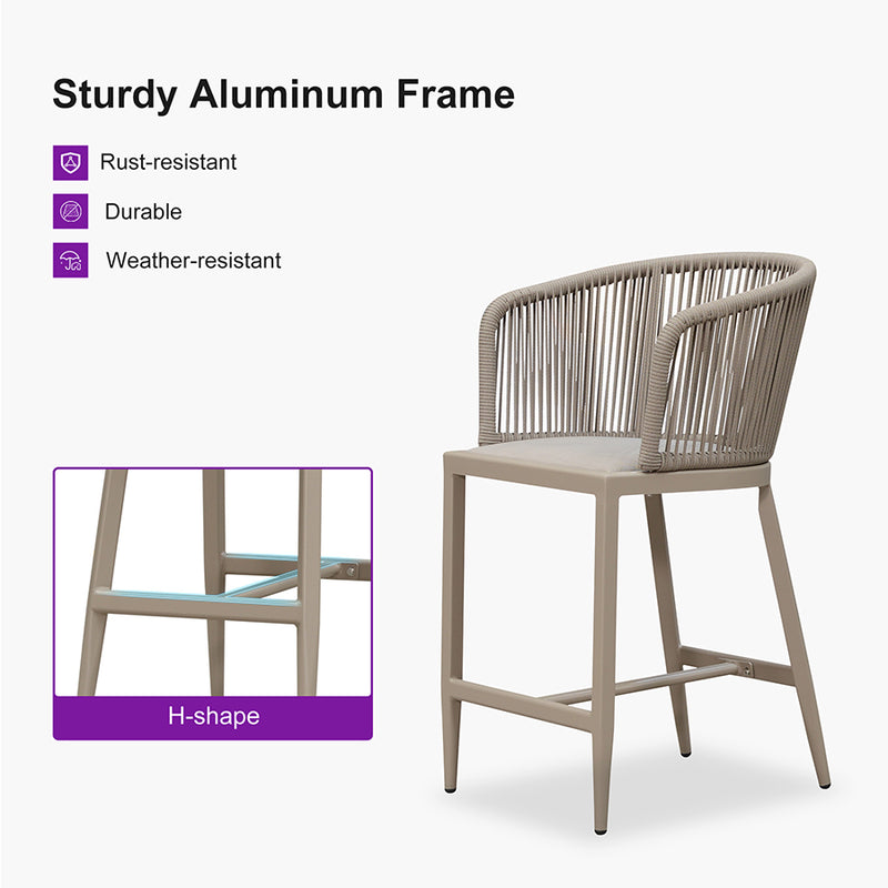 PURPLE LEAF Outdoor Bar stools Stools Set of 2 Rattan Bar Chairs with Embedded Cushions and  Back for Outdoor or Indoor