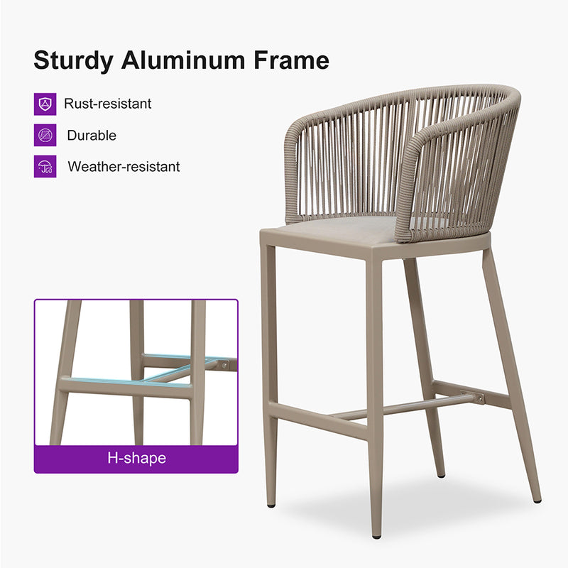 PURPLE LEAF Outdoor Bar stools Stools Set of 2 Rattan Bar Chairs with Embedded Cushions and  Back for Outdoor or Indoor