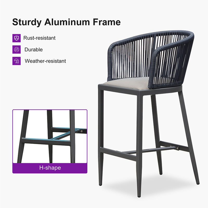 PURPLE LEAF Outdoor Bar stools Stools Set of 2 Rattan Bar Chairs with Embedded Cushions and  Back for Outdoor or Indoor