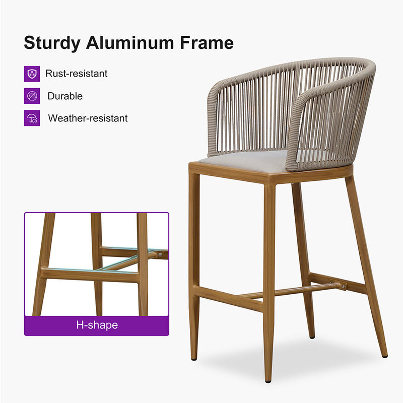 PURPLE LEAF Outdoor Bar stools Stools Set of 2 Rattan Bar Chairs with Embedded Cushions and  Back for Outdoor or Indoor