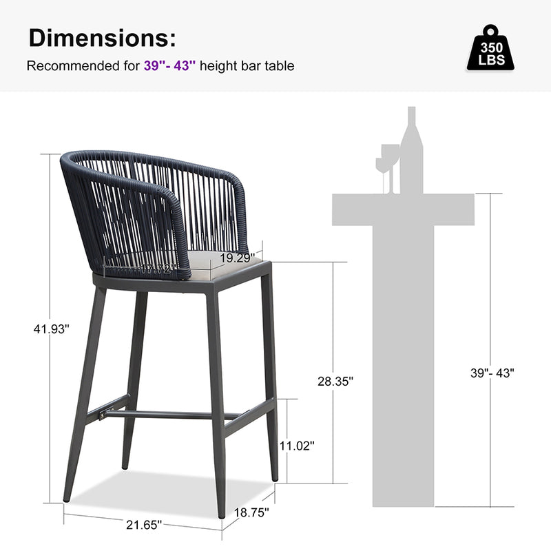 PURPLE LEAF Outdoor Bar stools Stools Set of 2 Rattan Bar Chairs with Embedded Cushions and  Back for Outdoor or Indoor