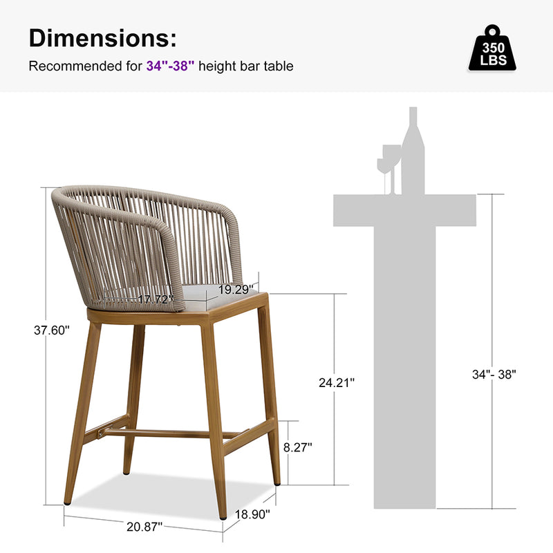 PURPLE LEAF Outdoor Bar stools Stools Set of 2 Rattan Bar Chairs with Embedded Cushions and  Back for Outdoor or Indoor