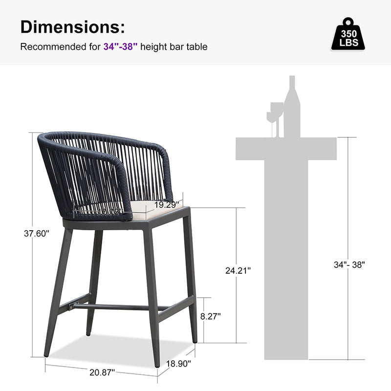 PURPLE LEAF Outdoor Bar stools Stools Set of 2 Rattan Bar Chairs with Embedded Cushions and  Back for Outdoor or Indoor