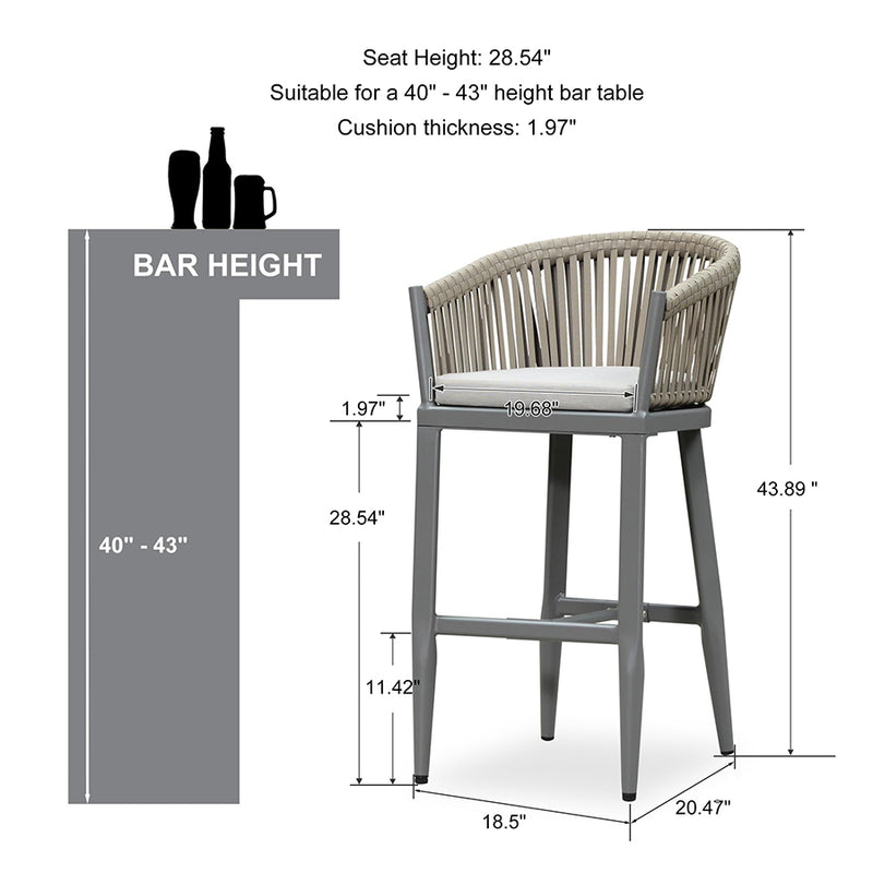Purple Leaf Counter Bar Stools Chair Set of 2, Modern Aluminum Wicker Bar Chair Indoor and Outdoor