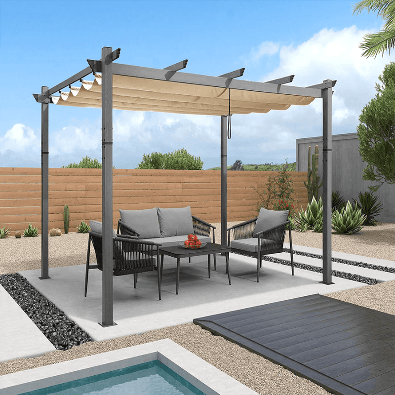 Clearance - PURPLE LEAF Outdoor Retractable Pergola with Sun Shade Canopy Modern Backyard Deck