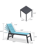 【Clearance】PURPLE LEAF Outdoor Chaise Lounge Aluminum with Side Table and Wheels Reclining Chair - Purple Leaf Garden