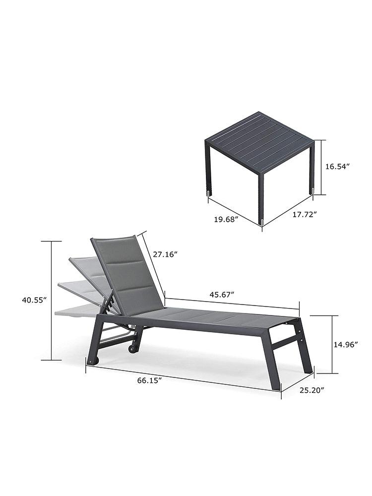 【Clearance】PURPLE LEAF Outdoor Chaise Lounge Aluminum with Side Table and Wheels Reclining Chair - Purple Leaf Garden
