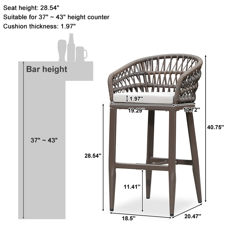 PURPLE LEAF Outdoor Bar Stools Counter Stools Rattan Bar Stools Chair Set of 2 with Backrest for Indoor or Outdoor, Kitchen lsland