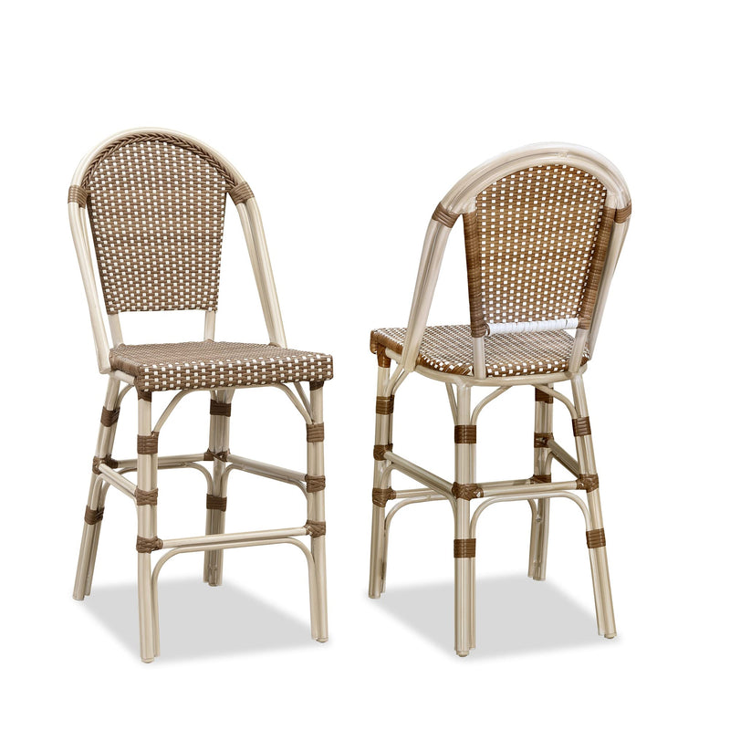 PURPLE LEAF French Counter Height Bar Height Stool Set of 2, Patio Bar Chairs with Back Rattan, French Bistro Set