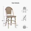 PURPLE LEAF French Counter Height Bar Height Stool Set of 2, Patio Bar Chairs with Back Rattan, French Bistro Set