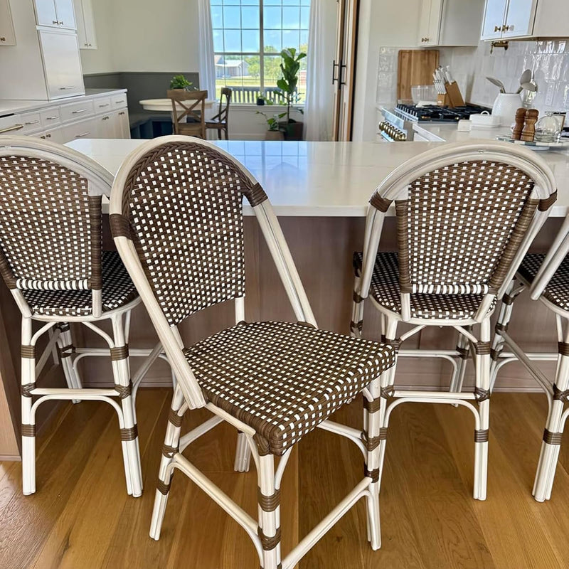 PURPLE LEAF French Counter Height Bar Height Stool Set of 2, Patio Bar Chairs with Back Rattan, French Bistro Set
