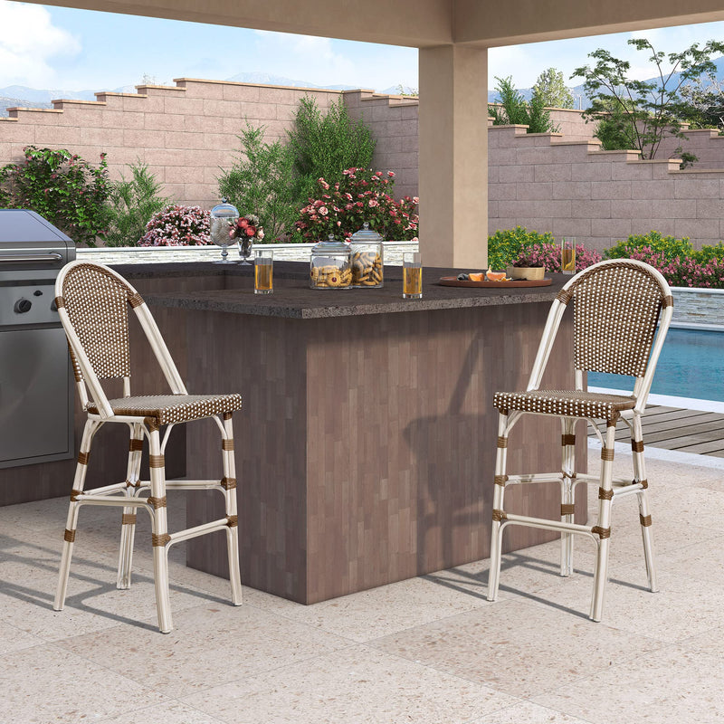 PURPLE LEAF French Counter Height Bar Height Stool Set of 2, Patio Bar Chairs with Back Rattan, French Bistro Set