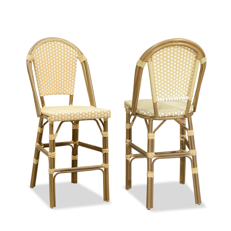 PURPLE LEAF French Counter Height Bar Height Stool Set of 2, Patio Bar Chairs with Back Rattan, French Bistro Set