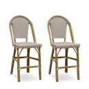 PURPLE LEAF French Counter Height Bar Height Stool Set of 2, Patio Bar Chairs with Back Rattan, French Bistro Set