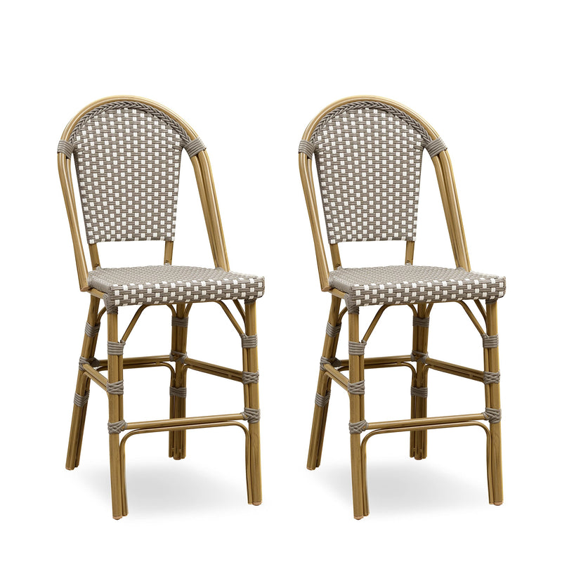 PURPLE LEAF French Counter Height Bar Height Stool Set of 2, Patio Bar Chairs with Back Rattan, French Bistro Set
