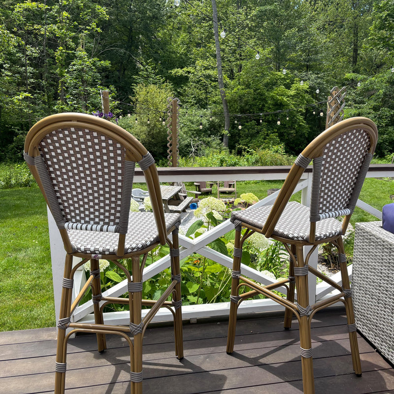 PURPLE LEAF French Counter Height Bar Height Stool Set of 2, Patio Bar Chairs with Back Rattan, French Bistro Set