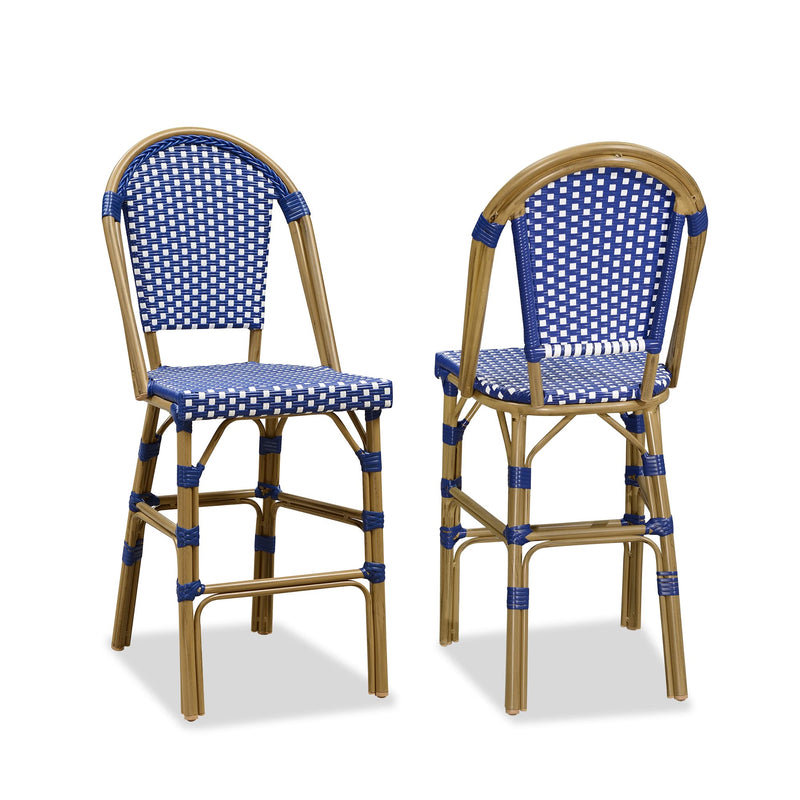 PURPLE LEAF French Counter Height Bar Height Stool Set of 2, Patio Bar Chairs with Back Rattan, French Bistro Set