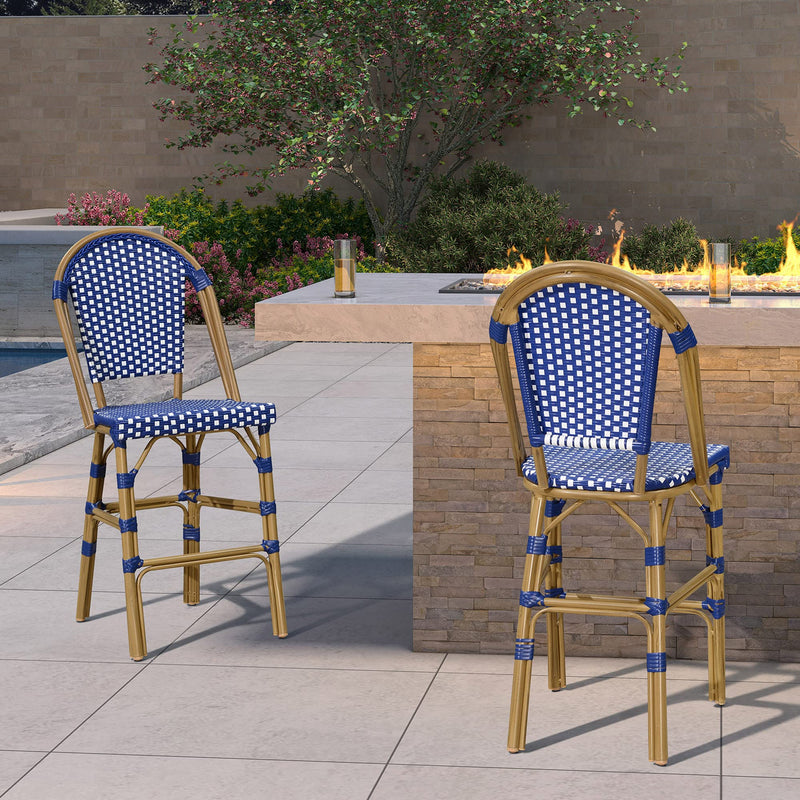 PURPLE LEAF French Counter Height Bar Height Stool Set of 2, Patio Bar Chairs with Back Rattan, French Bistro Set