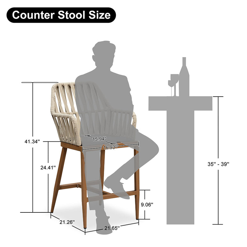Clearance-PURPLE LEAF Modern Bar Stool Set of 2, Woven Counter Stools with Back, Bistro Bar Stools