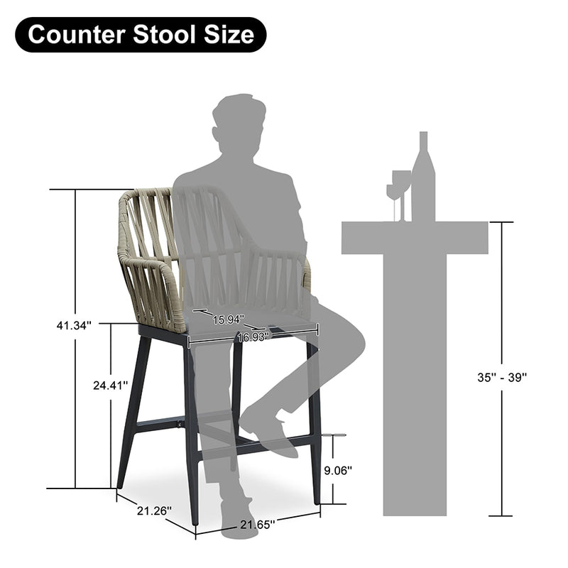 Clearance-PURPLE LEAF Modern Bar Stool Set of 2, Woven Counter Stools with Back, Bistro Bar Stools