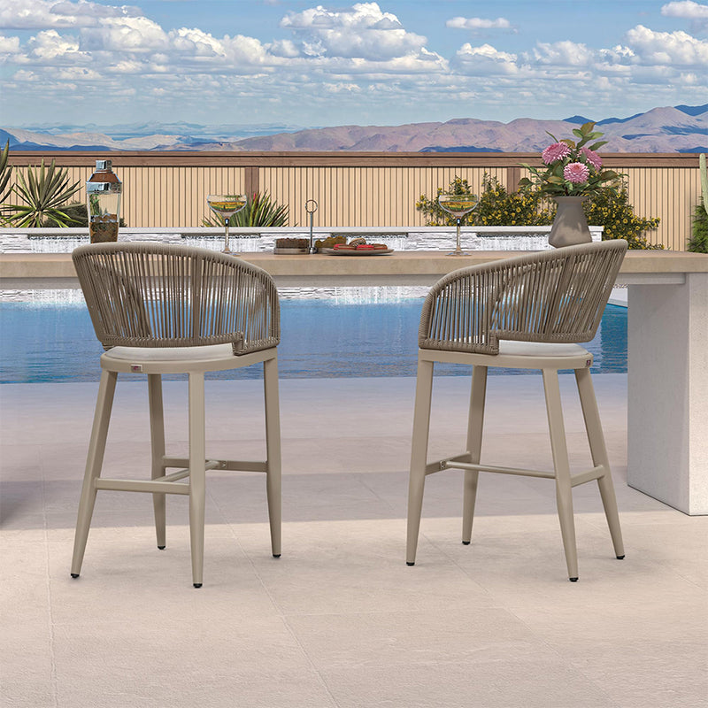 PURPLE LEAF Outdoor Bar stools Stools Set of 2 Rattan Bar Chairs with Embedded Cushions and  Back for Outdoor or Indoor