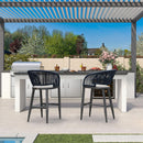 PURPLE LEAF Outdoor Bar stools Stools Set of 2 Rattan Bar Chairs with Embedded Cushions and  Back for Outdoor or Indoor
