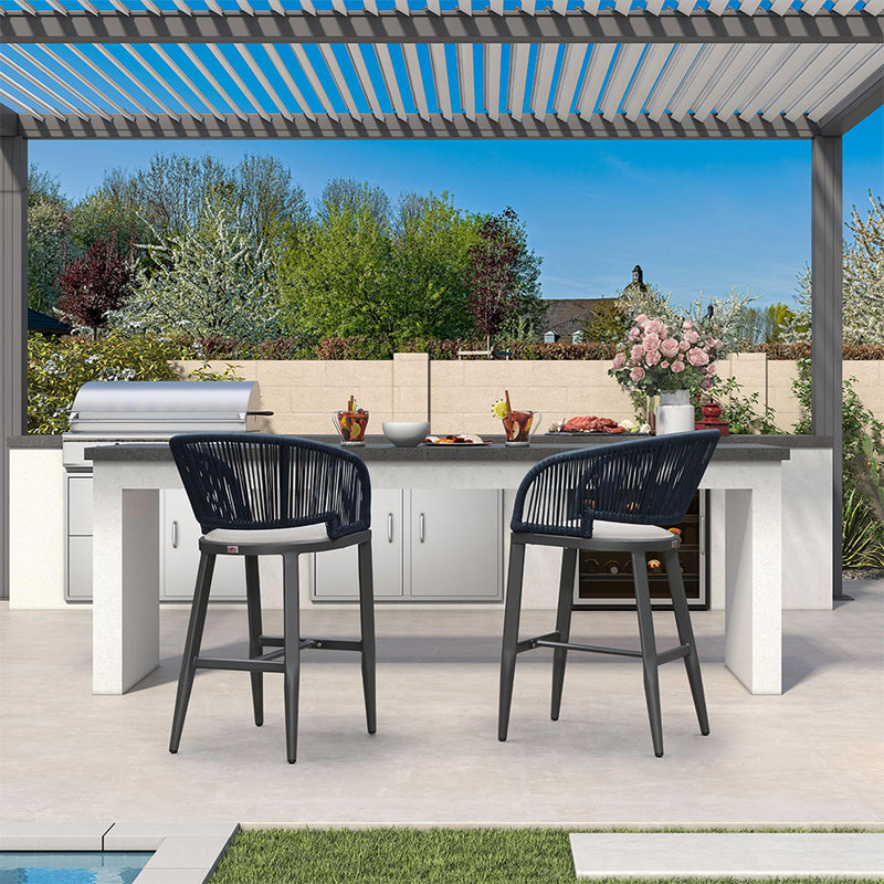PURPLE LEAF Outdoor Bar stools Stools Set of 2 Rattan Bar Chairs with Embedded Cushions and  Back for Outdoor or Indoor