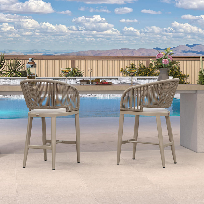 PURPLE LEAF Outdoor Bar stools Stools Set of 2 Rattan Bar Chairs with Embedded Cushions and  Back for Outdoor or Indoor