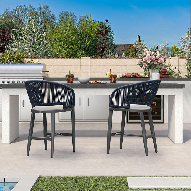 PURPLE LEAF Outdoor Bar stools Stools Set of 2 Rattan Bar Chairs with Embedded Cushions and  Back for Outdoor or Indoor