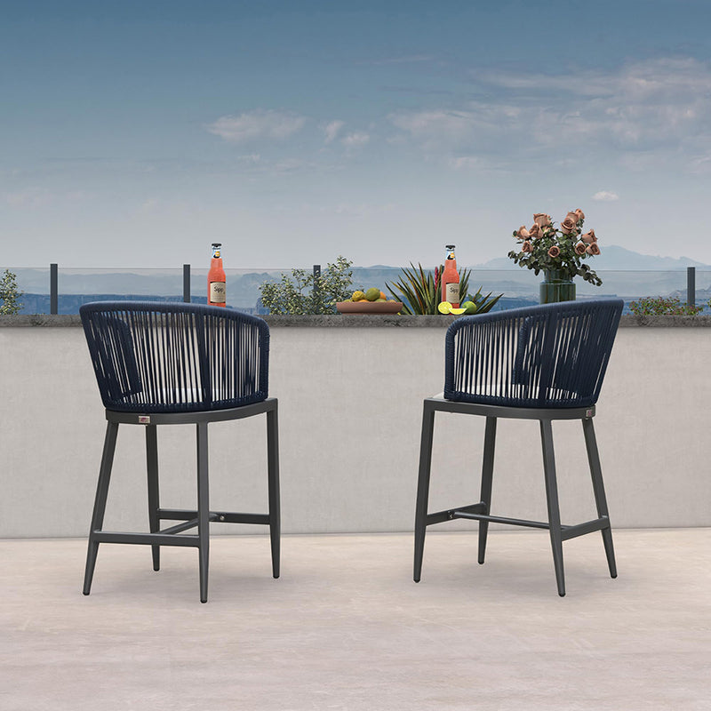 PURPLE LEAF Outdoor Bar stools Stools Set of 2 Rattan Bar Chairs with Embedded Cushions and  Back for Outdoor or Indoor
