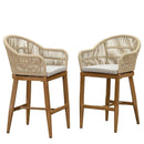 PURPLE LEAF Patio Chairs, 2 Set Outdoor Bar Stools Modern Counter Height Bar, Cushions Included