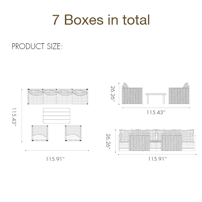PURPLE LEAF Sanori Classical with Table Patio Conversation Set with Grey Ottoman and Cushions for Poolside Graden