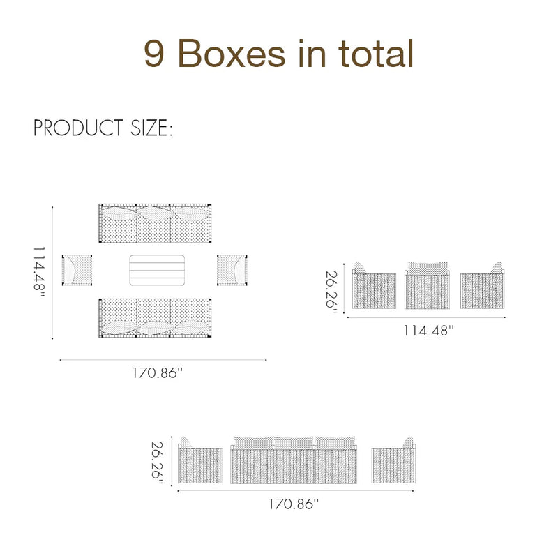 PURPLE LEAF Sanori Classical with Table Patio Conversation Set with Grey Ottoman and Cushions for Poolside Graden