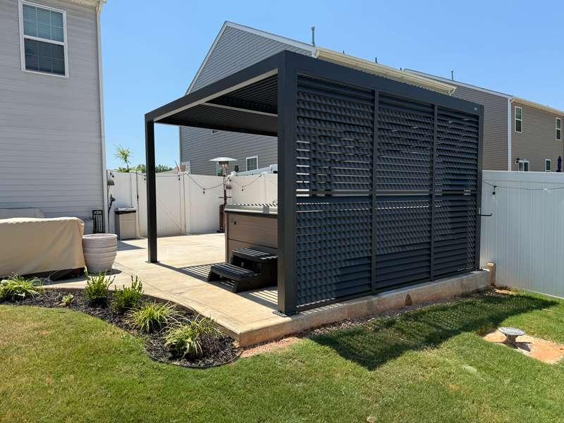 PURPLE LEAF Athena Louvered Pergola Grey Outdoor Aluminum Pergola with Shutter Wall Adjustable Gazebo Rainproof for Patio Deck Garden