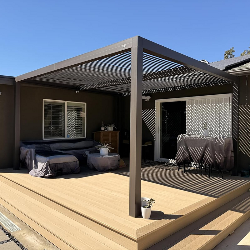 PURPLE LEAF Outdoor Louvered Pergola Adjustable Metal Roof Bronze Hardtop Gazebo Patio Pavilion