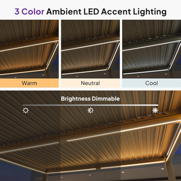 Solar Louvered Pergola w/ LED | Adjustable Aluminum Roof