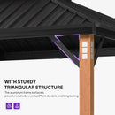 PURPLE LEAF Sunroom Hardtop Gazebo with Wood Grain Columns Black Frame Double Roof Galvanized Steel Solarium All-Weather Screen House