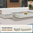 PURPLE LEAF Griffin white patio conversation set with modular sectional sofa, ottomans, and coffee table with aluminum frame.