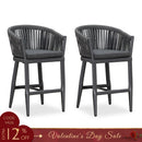 PURPLE LEAF Counter Stools, Bar Stools Set of 2 Rattan Bar Stools Wicker Bar Chairs Woven Aluminum Barstools with Back and Cushions