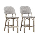 PURPLE LEAF Outdoor Bar Height Stools Set of 2 French Country Patio Rattan Bar Stool Chairs Outdoor Armless Barstools for Porch Garden Indoor Kitchen