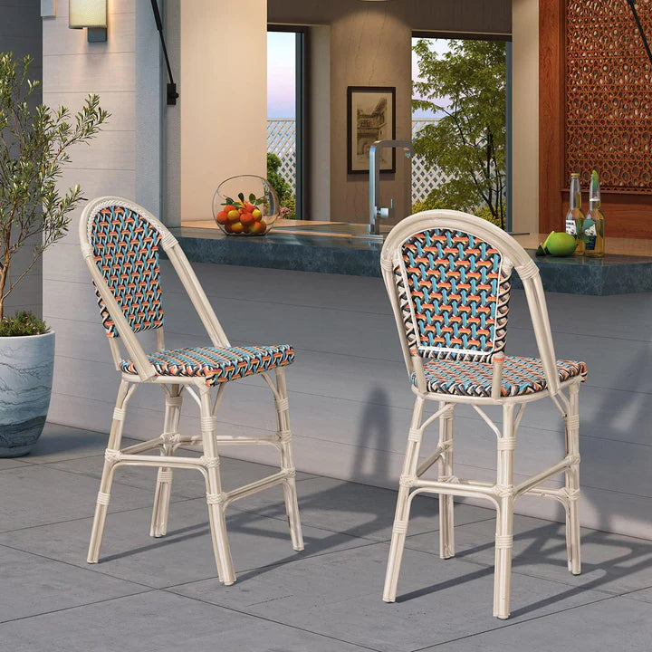 OPEN BOX I PURPLE LEAF French Counter Height Bar Height Stool Set of 2, Patio Bar Chairs with Back Rattan, French Bistro Set