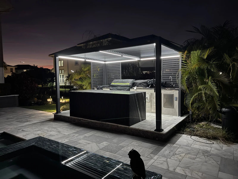 PURPLE LEAF Athena Louvered Pergola Grey Outdoor Aluminum Pergola with Strip Lights Adjustable Gazebo for Patio Deck Garden