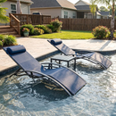PURPLE LEAF Patio Chaise Lounge Set Outdoor Beach Pool Sunbathing Lawn Lounger Recliner Chair Outside Chairs with Side Table Included