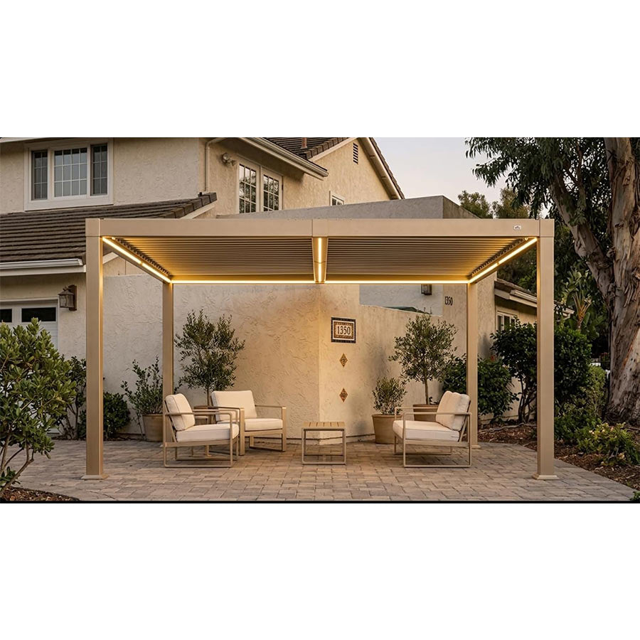 Solar Louvered Pergola w/ LED | Adjustable Aluminum Roof