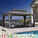 PURPLE LEAF Patio Gazebo for Pool Light Grey Hardtop Galvanized Steel Roof with String Lights-clear