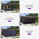 PURPLE LEAF Outdoor Hardtop Gazebo for Patio Bronze Aluminum Frame Pavilion with Navy-Blue Curtain and String Lights-clear